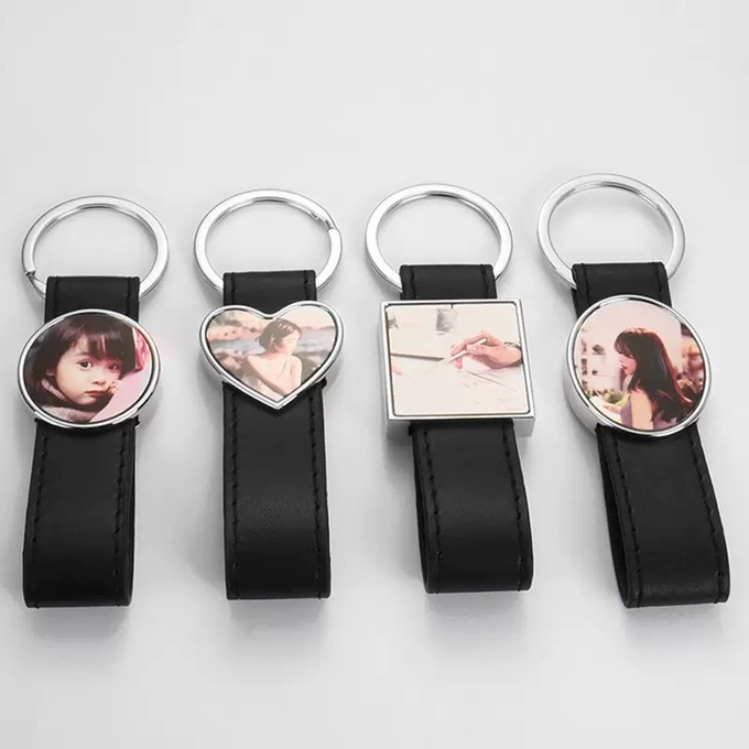 Custom Blank Sublimation Metal Keychain With Leather Strap For Sublimation Heat Transfer Printing