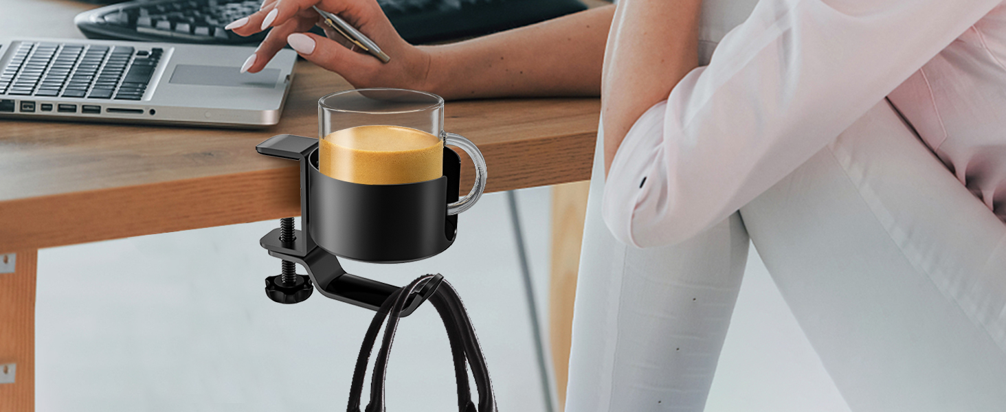 Desk Cup Holder with Headphone Hanger Keep Your Drinks and Headphones in Place