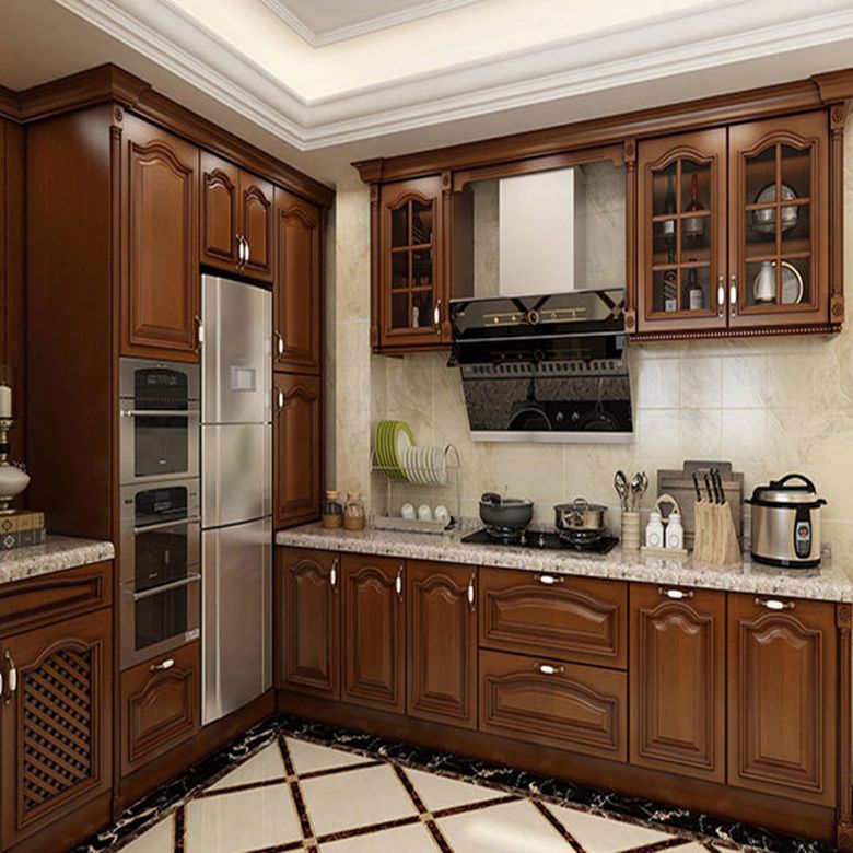 Solid Wood European Kitchen Cabinets with Custom-made Design and Flat Edge Countertop