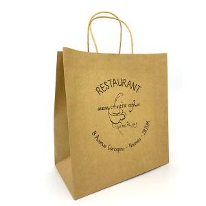 Quality custom Kraft food takeaway paper bags Recycled CMYK Printing 24cmx32cmx10cm wholesale