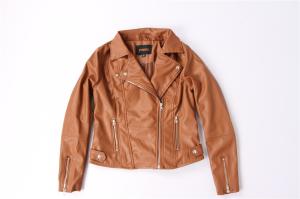Quality Water Resistant Coffee Faux Leather Bomber Jacket Womens 100% Polyurethane wholesale