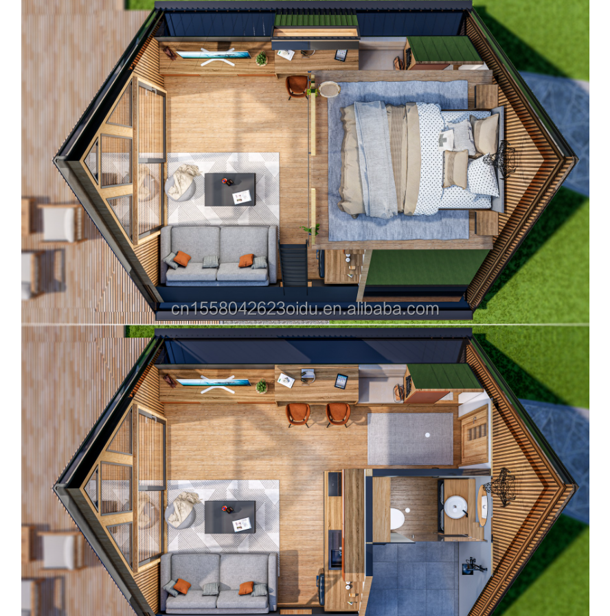 EU Standard 20ft Prefabricated Flat Pack Container House with Galvanized Steel Bending 180g Triangle Room in Steel Frame
