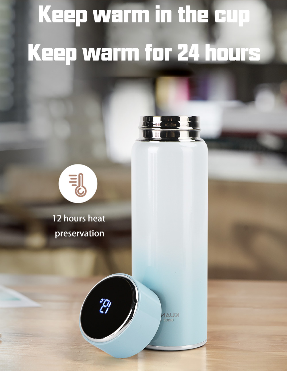 High Quality Stainless Steel Compact Convenient and Long Term Heat Preservation Intelligent Temperature Display Cup