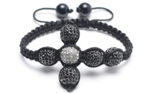 Quality Shamballa Cross Bracelet, Clear &amp; Black Crystal Pave Alloy Beads wholesale
