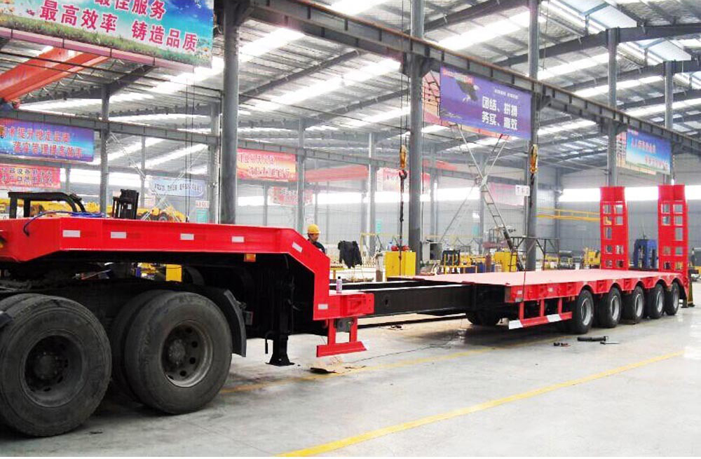 Manufacture AoTong Ramp Extendable Lowbed Semi Truck Trailer with Heavy Duty I Beam