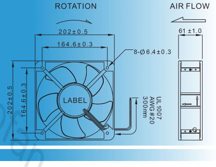 20Cm 12V 24V 48V 3000RPM DC Axial Fans Aluminum frame 42w large air flow