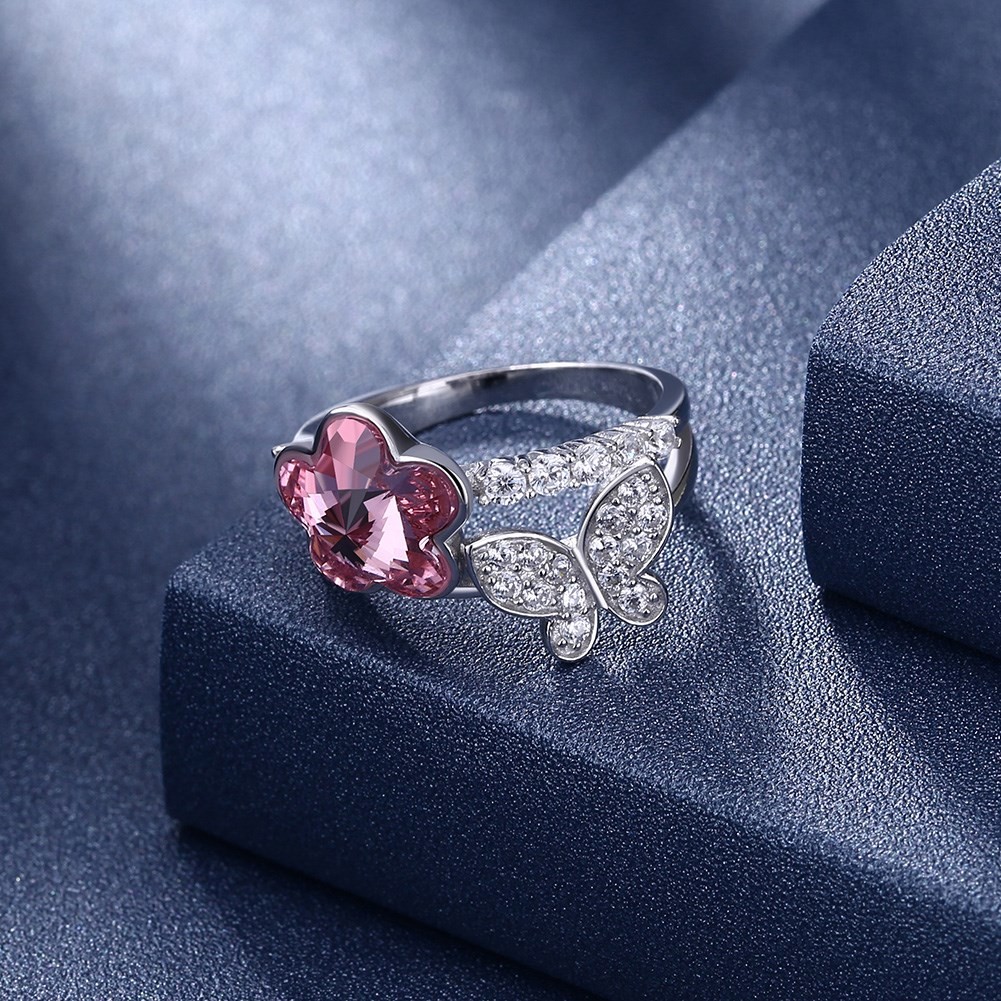 3g 1.1cm Sterling Silver Jewelry Rings 18k Gold Plating Pink Butterfly Ring