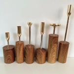 Wedding Event Party Home Decor 6-Piece Wood Color Metal Candlestick Set with