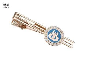 Quality Color Fill Mens Gold Tie Clips , Round Shape Logo Branded Brass Tie Clip wholesale