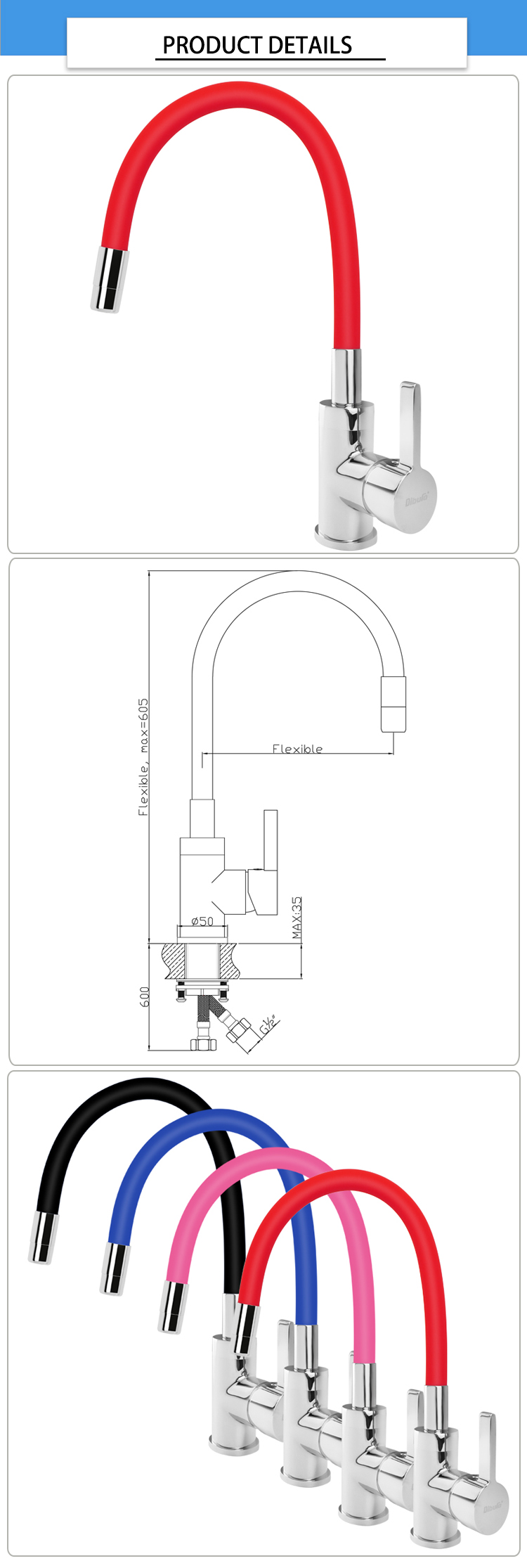 Modern Anticorrosive Max 605mm Flexible Sink Tap