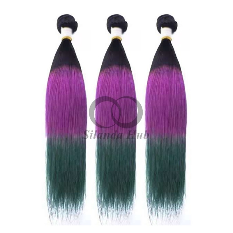 #T1B/Purple/Green Straight Remy Human Hair Bundles Sew In Weave Bundles Brazilian Bundle Deals