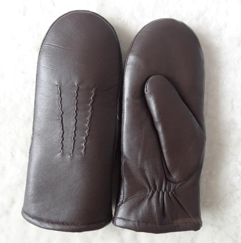 Australian Goat Skins Leather Mitten Warm Lamb Fur Shearing Lining Nappa Winter Gloves for Men