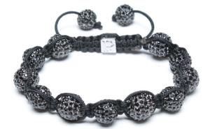 Quality Adjustable Shamballa Bracelet, Black Rhinestone Ball wholesale