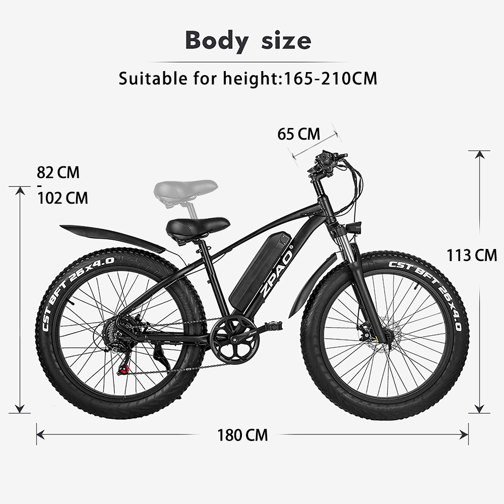 High Power 26 Inch 48V 1000W Fat Tyre Electric Bike With 14Ah - 17Ah Lithium Battery