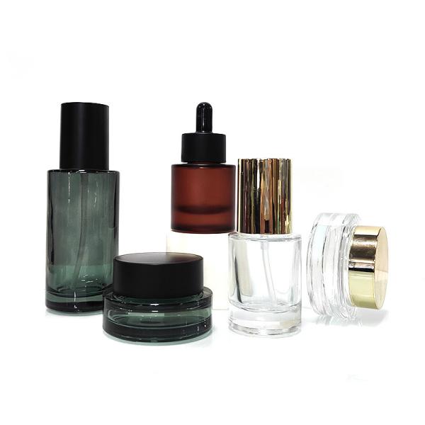 Logo Silk Print Glass Cosmetic Bottles Flat Shoulder Empty Serum Bottle With