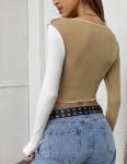 Small Quantity Clothing Manufacturer Women'S Colorblock Round Neck Long Sleeves