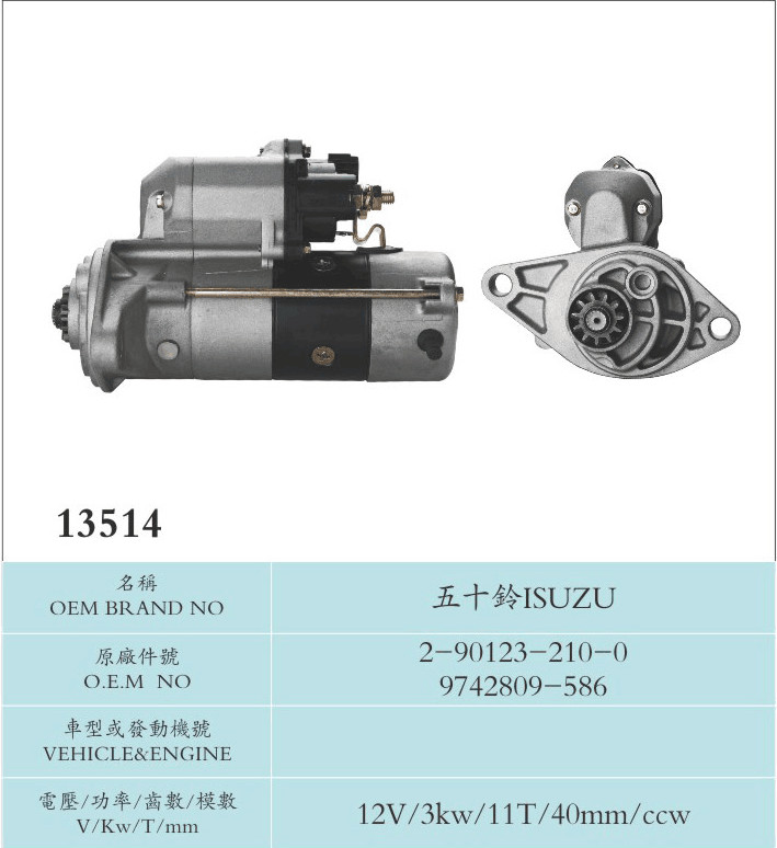 Isuzu Concrete Mixer Truck Automotive Starter Motor 2-90123-210-0 9742809-586