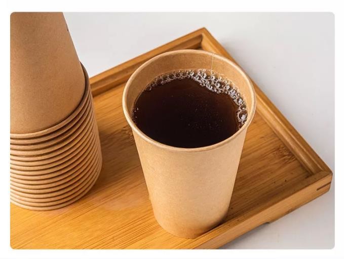 Insulated Lining Printed 18oz Biodegradable Kraft Paper Cups Hot Beverage Packaging