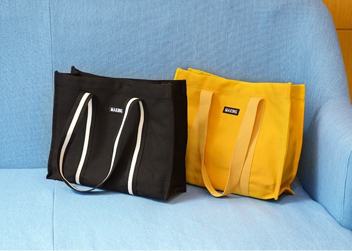 Printed Canvas Shopping Bags With Leather Handle / 20OZ Cotton Fabric