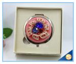 Shinny Gifts Luxury Crystal Cosmetic mirror Round Shape Metal Pocket Mirror