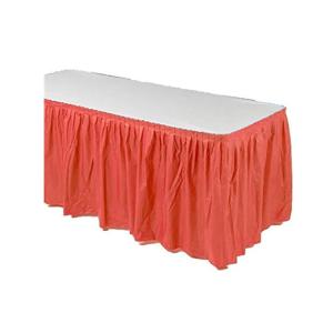 Quality Coral Red Disposable Waterproof Table Skirt Plastic Party Table Skirt wholesale