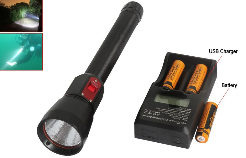 D20 Black 6500K Professional led diving flashlight Under water 120m