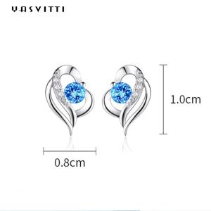 Quality 0.04oz 1x0.8cm Sterling Silver Heart Earrings SGS Blue Stone Earring girlfriend wholesale