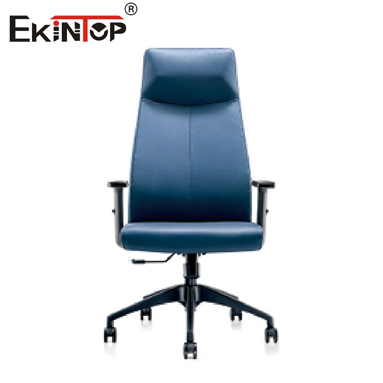 Blue Executive Leather Chair With Stainless Steel Assembly For Office