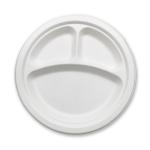 Disposable Bagasse 10 Inch Sugarcane Compostable Plates 3 Compartment Plates