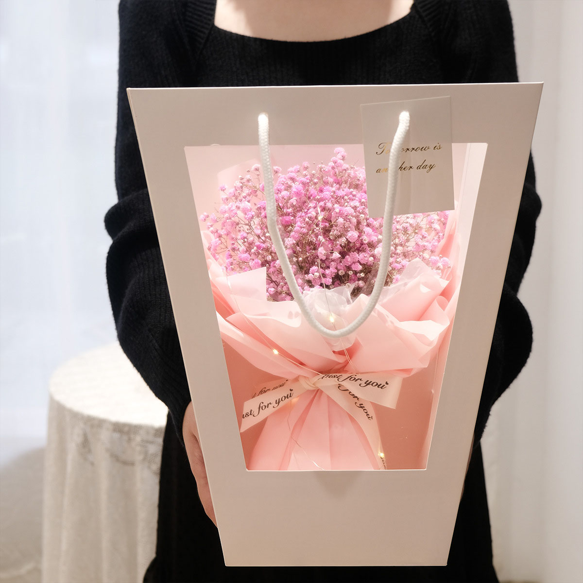 Personalized Designer Paper Bags with Clear Window Custom Your Own Logo on Ivory Board