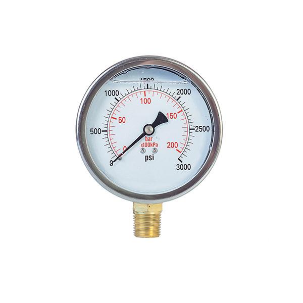 4 inch Liquid filled Pressure Gauge,0-3000 psi/bar/kpa ,lower mount, 1/2 NPT,