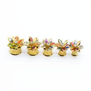 Quality 304 Steel Gold Flesh Ear Plug Tunnels Colorful Acrylic Gems 10mm wholesale
