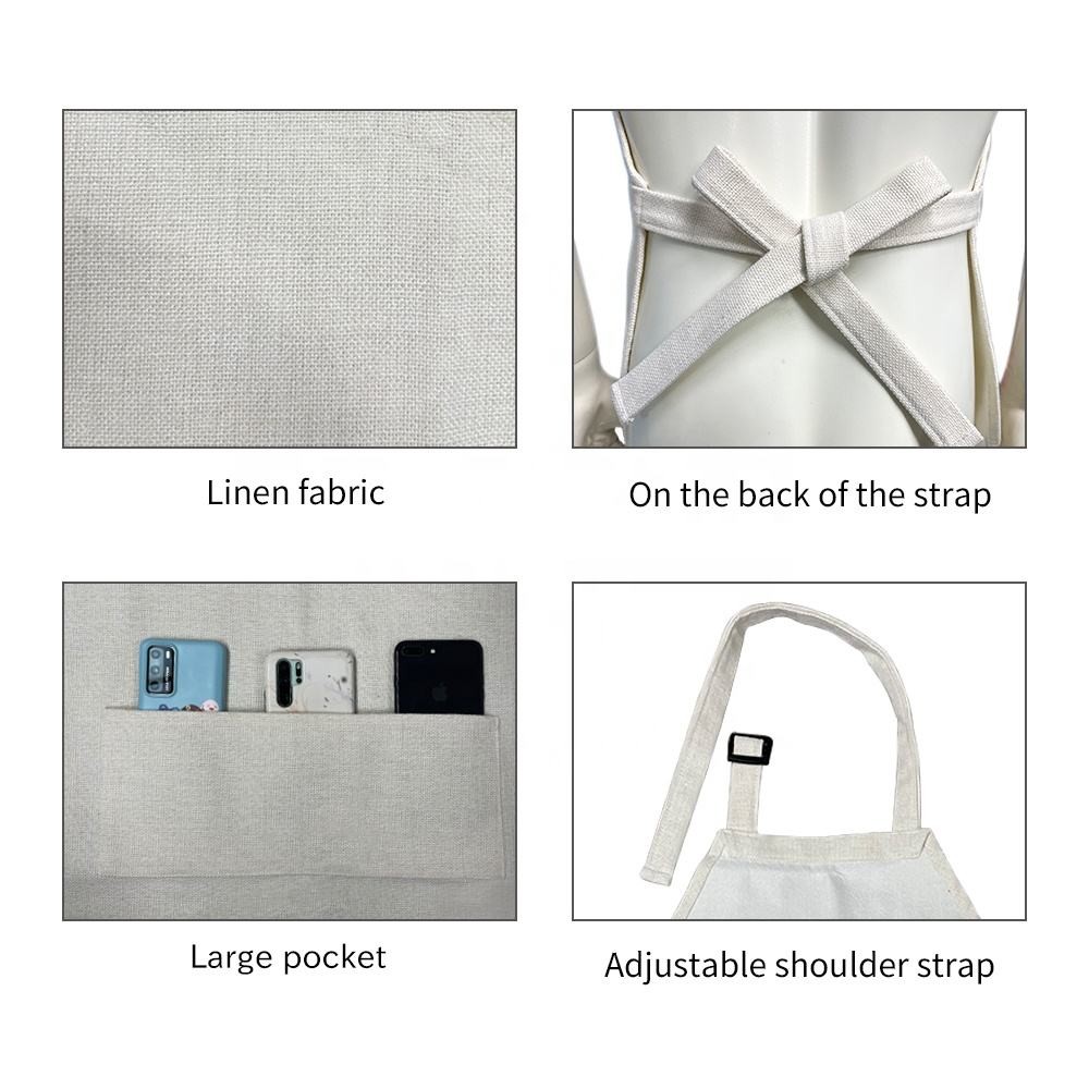Printable Blank White Adjustable Sublimation Linen Apron With Pocket For Adult and Kids