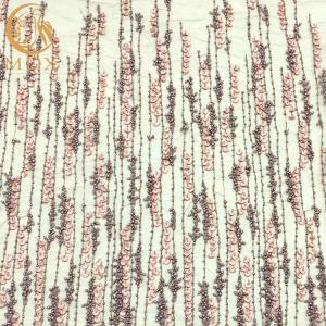 Quality Purple 3D Flower Lace Fabric With Beaded Embroidery On Nylon Mesh wholesale
