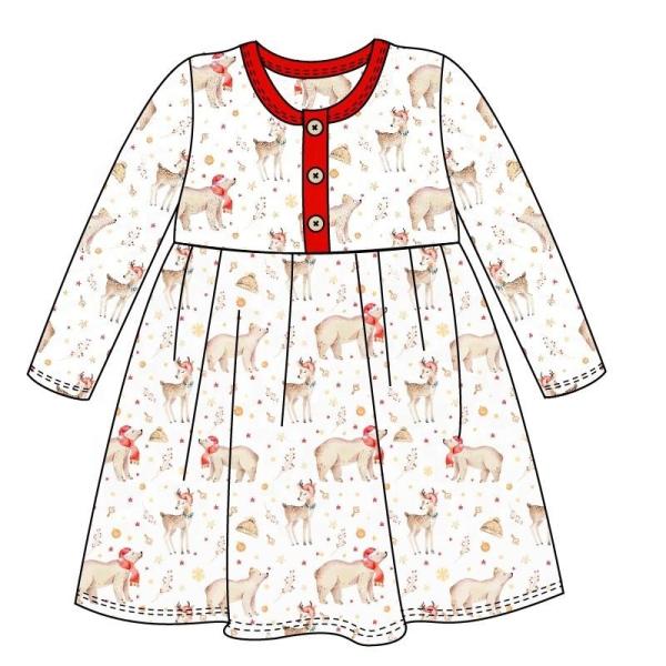 Christmas baby cotton printing dress outfits infant ruffle tops kids clothes