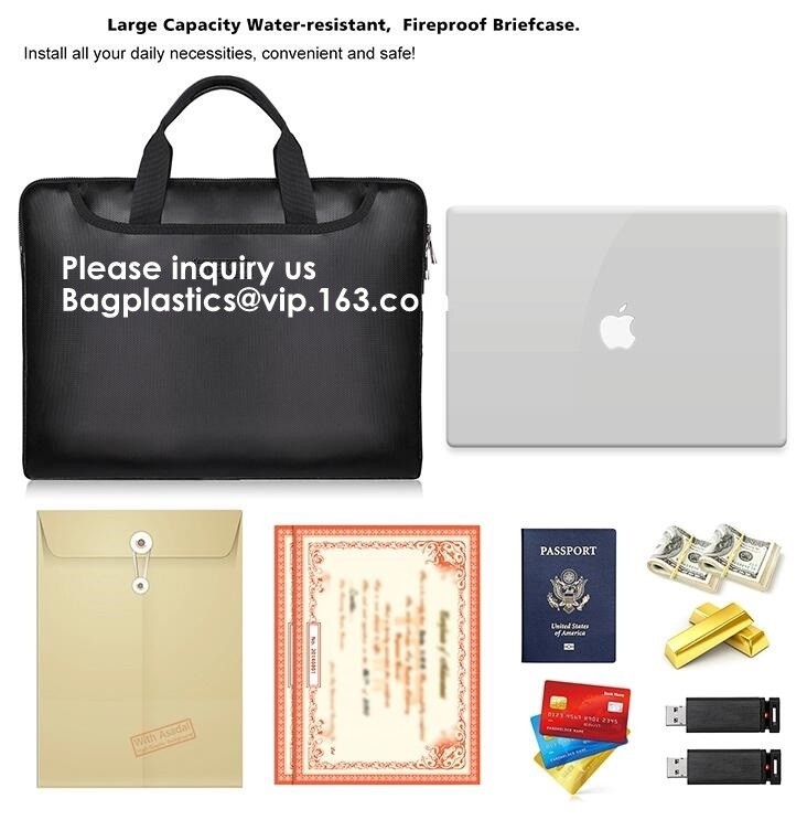 waterproof and fireproof resistant document bag,Lock Box Bag For Documents Money & Office Files Freproof Safe Bag with L
