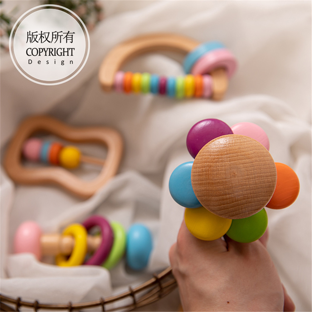 Rattle Soother 7.2cm Wooden Musical Toys Childrens Wooden Instruments