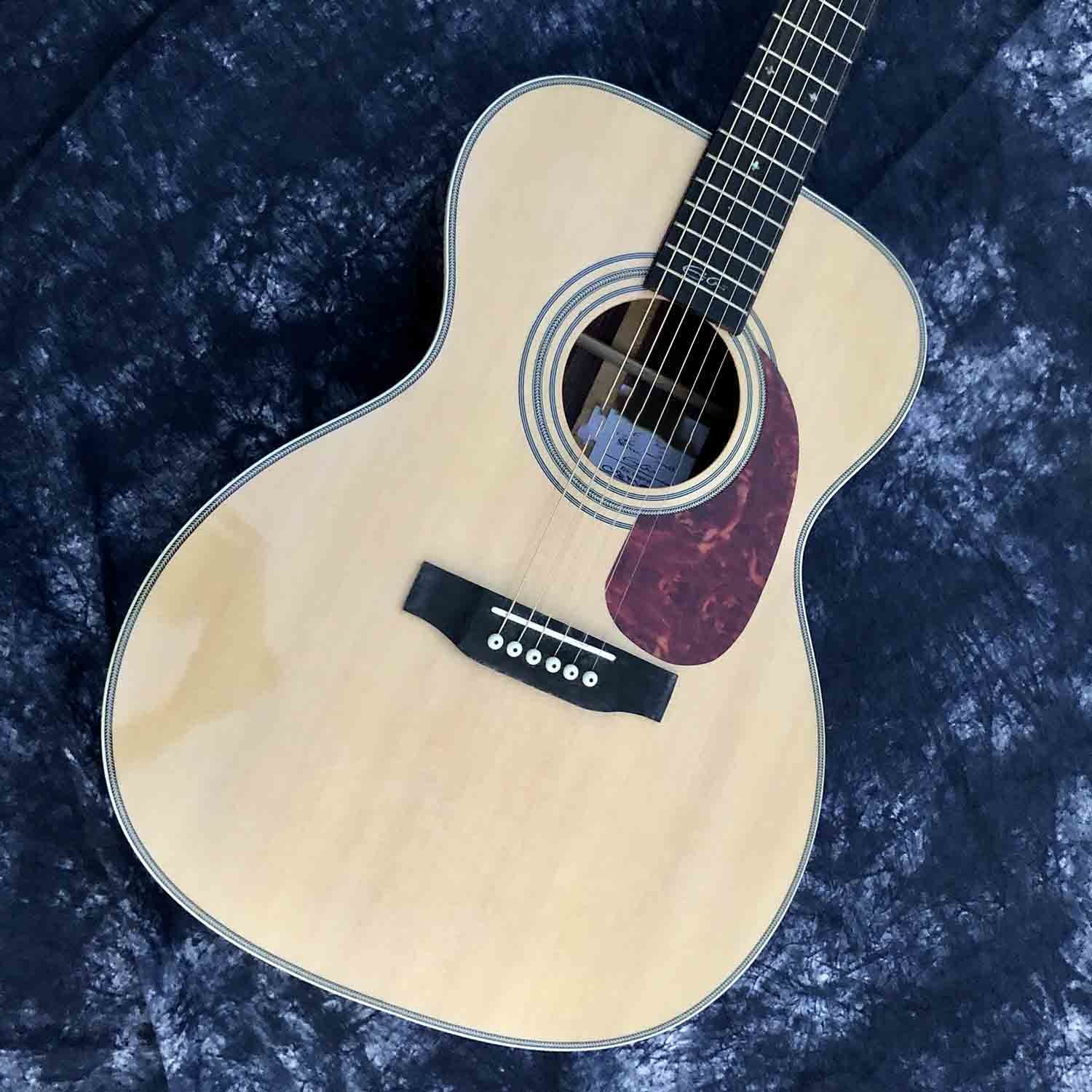 Custom Solid Sikta Spruce Top Rosewood Back Side OM Abalone Acoustic Guitar Herringbone Binding