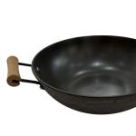 Cast Iron Skillet Induction Chinese Wok Pan 30cm Wooden Handle Cover