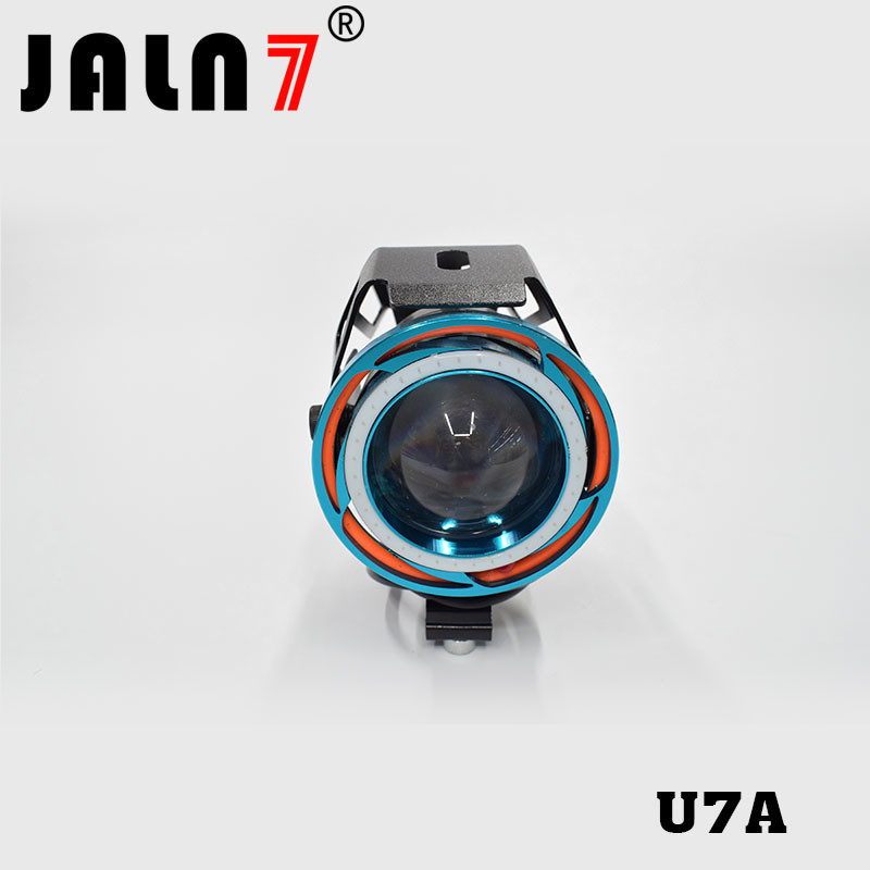 Motorcycle Headlight Led JALN7 U7A 15W Fog Driving Running Light with Angel Eyes Lights Ring Front Strobe Flashing