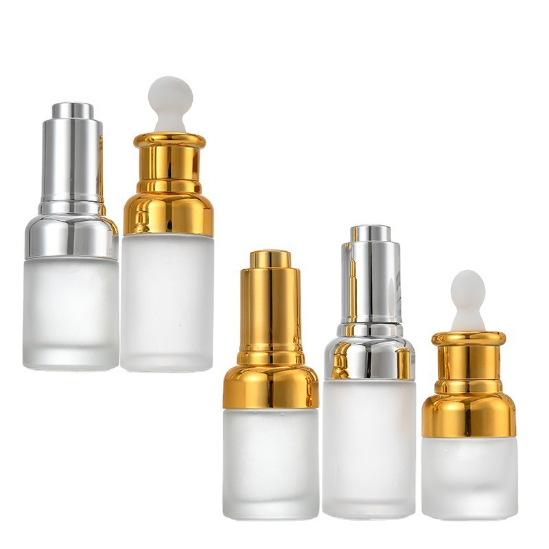 Round Glass Bottle Alu Dropper Essential Oil Bottle with Box Customize Luxury Oil Push Button Flat Shoulder 20ml 30ml 50ml