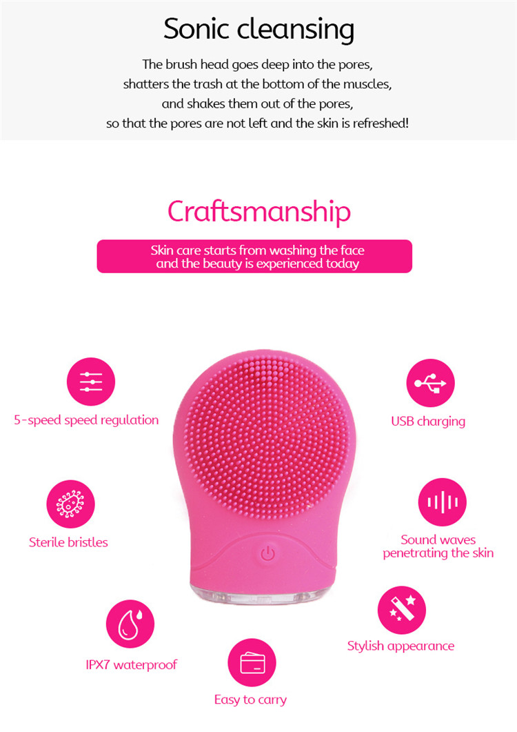 High Frequency Vibration Full Silicone Face Cleansing Instrument Sonic Cleansing Instrument Brush