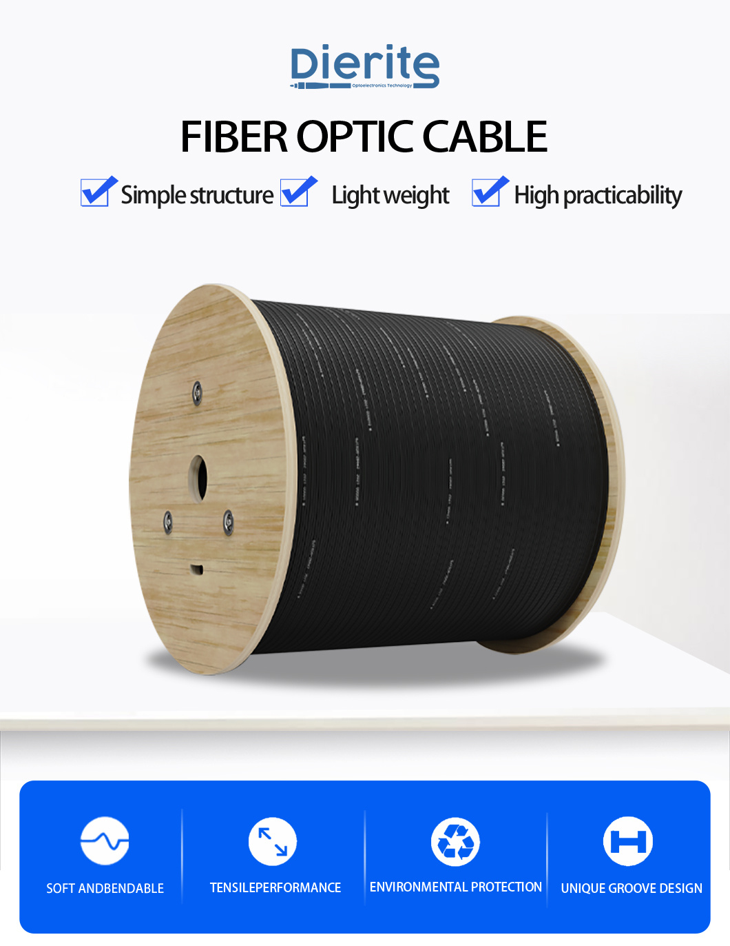 Optic Fiber Cable FTTH Flat Drop Cable with FRP Strength LSZH Jacket Optical Fiber Cable