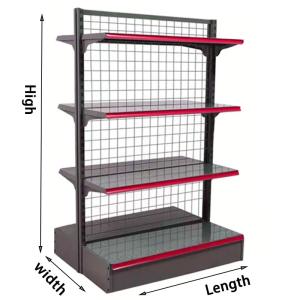 Quality Metallic Mesh Back Gondola Shelving Cold Rolled Steel Rack Supermarket Shelf wholesale