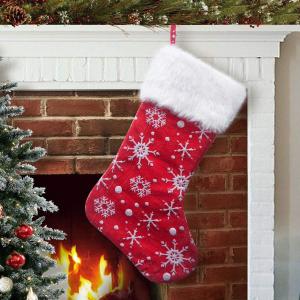 Quality Red White Snow Pattern 21 Inches Christmas Stocking Double Layers Gift Holders Xmas Holiday Party Mantel Decoration wholesale