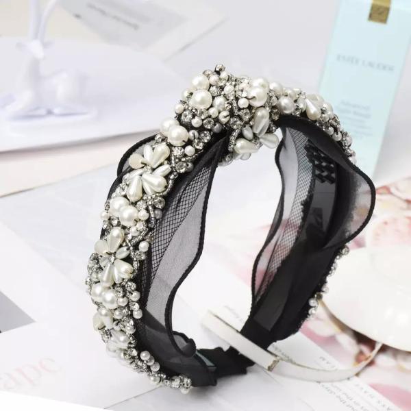 Cute Bow Ladies Hair Bands Elastic Shiny Diamond Pearl Makeup Bangs Women'S Hair