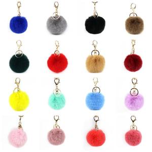 Quality Handbag Pom Pom Fluffy Keyring , Faux Fur 120mm Unique Keychains For Women wholesale