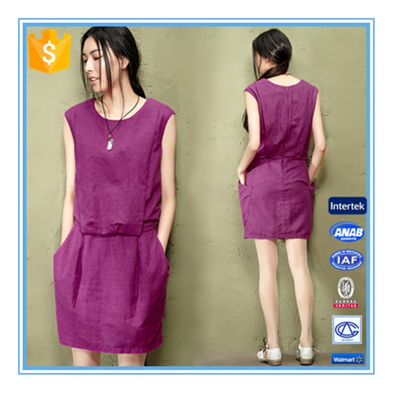Fashion red linen ladies winter one piece dress of large size