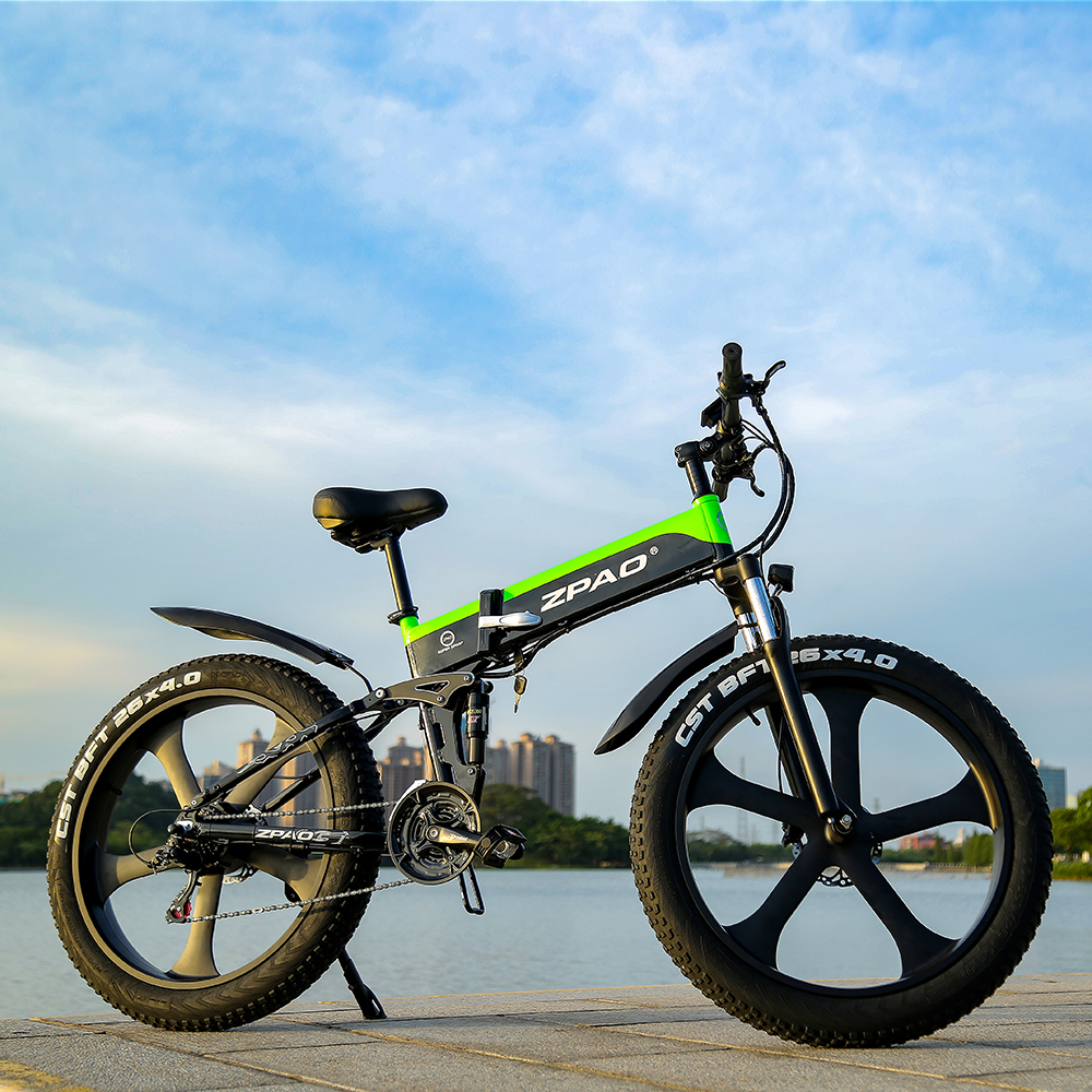 Folding Full Suspension Fat Tire Electric Bike 1000W 48V 26"*4.0 Snow Tire Disc Brake