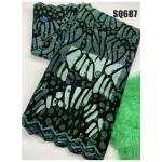 2021 African Wedding Flocking Velvet Lace with Sequins Embroidery in Silk Fabric